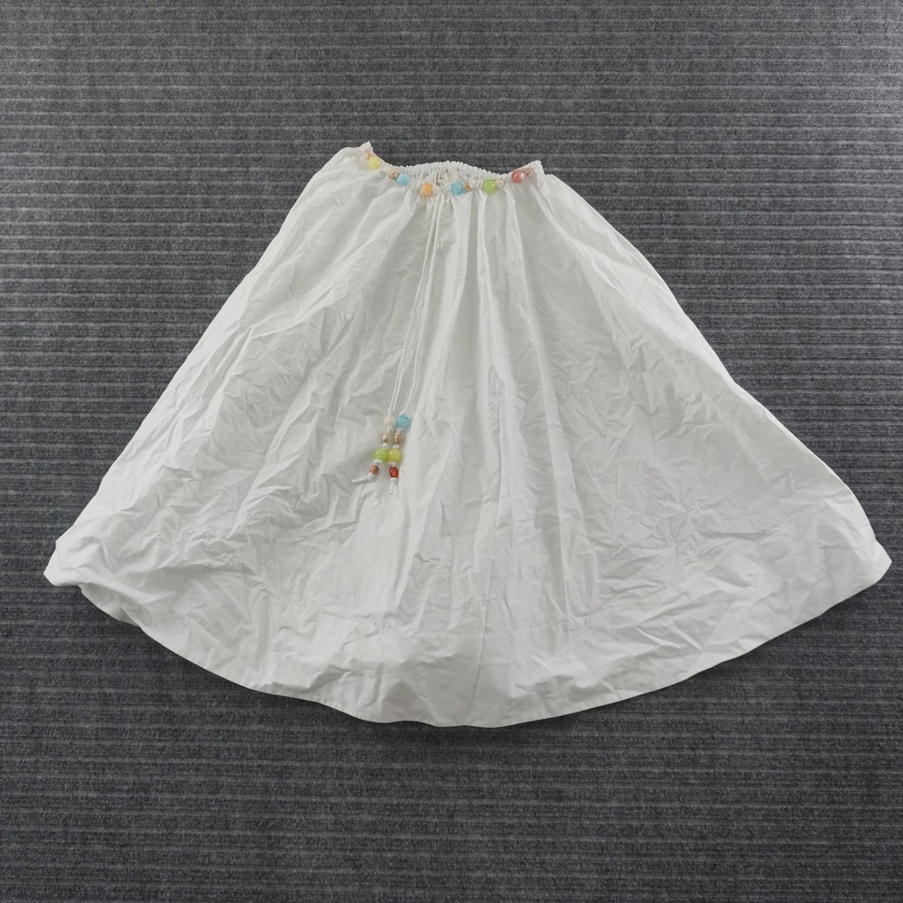 NWT Tory Burch Maxi Skirt Womens L White Beaded Drawstring Cotton Relaxed